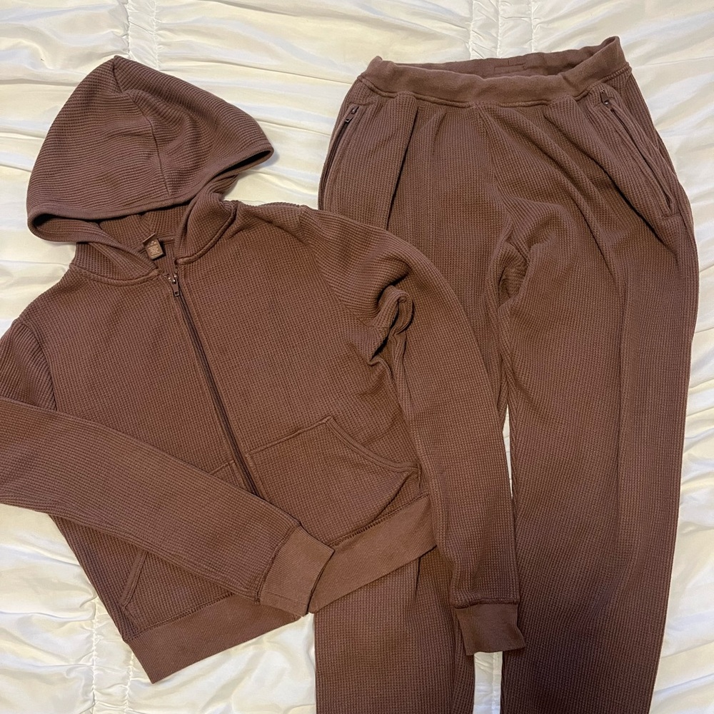 Skims waffle zip hoodie and jogger set